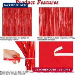 2 Pack Red Tinsel Backdrop, 3.28 FT x 7.05 FT Fringe Curtains, Red Foil Tinsel P