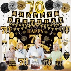 Eucutur 42PCS 70th Birthday Decoration Kit for Men Women, Black Gold Happy 70…