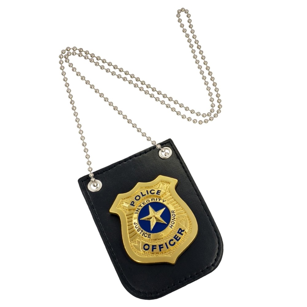 Police Badge with Chain and Belt Clip for Detective Role-Play Dress Up