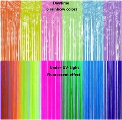 2 Pack Neon Tinsel Curtains – 6 Vibrant Rainbow Colors for UV Glow Parties