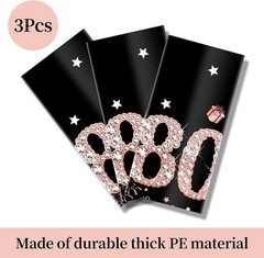3 Pack Rose Gold 80th Birthday Tablecloth Decorations – Happy Eighty Birthday…