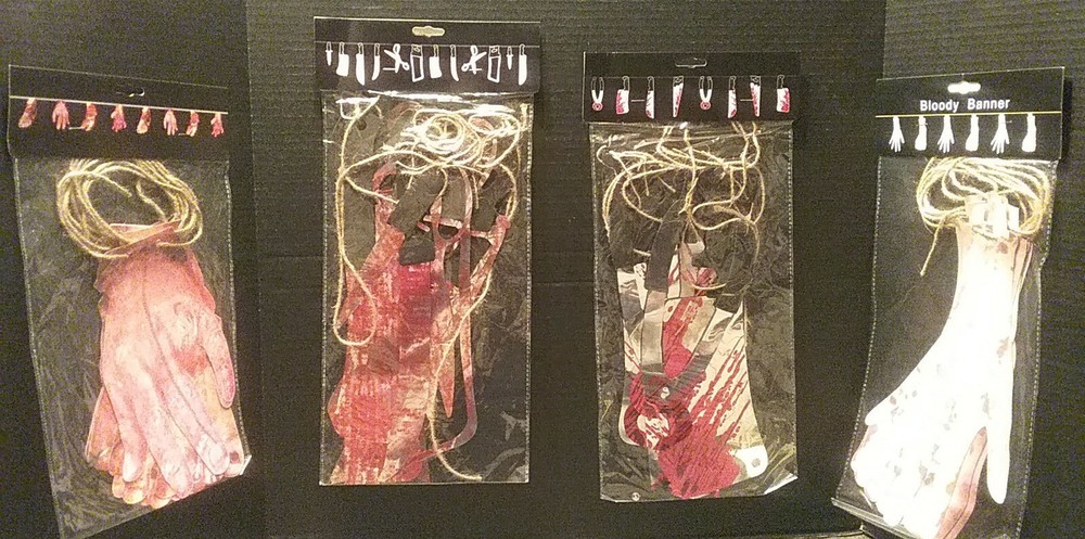 Halloween Bloody Banner Decorations Fake Blood Hands Weapons Knife Gore 4 SETS