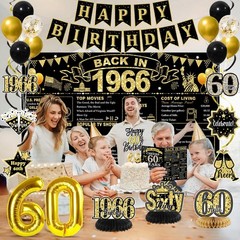 60th Birthday Party Decorations – Black & Gold Supplies, Back in 1966 Theme, Ban