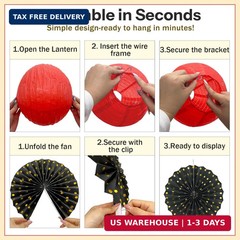 14 Pack Red Black and Gold Party Decorations Kit, Hanging Paper Lanterns & Fans
