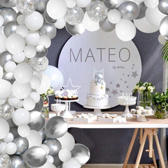 White and Silver Balloons Garland Arch Kit 5″10 Inch 12″ White Silver Metallic C