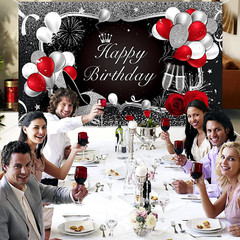 Silver and Black Happy Birthday Backdrop Happy Birthday Banner Red Large Sequin