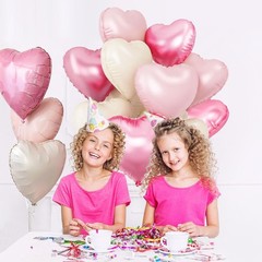 Pink and White Balloons – Pack of 15 – Heart Shaped Foil Balloons for Valenti
