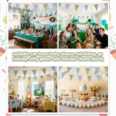 49.2 Ft / 60 Pieces Blue and Green Party Decorations Pennant Banner Triangle …