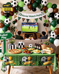 Soccer Party Decorations 2026 Plastic Tablecloth Disposable 6 Pack, Rectangle Ta