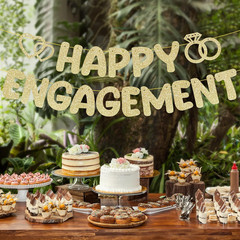 Pre-Strung Engagement Party Decorations,Glitter Happy Engagement Banner,Engaged
