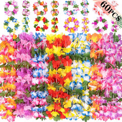 60PCS Hawaiian Luau Leis Necklaces Bracelets Headbands Tropical Hibiscus Flowers
