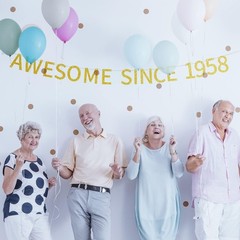 Awesome Since 1958 Banner Pre-strung Happy 68th Birthday Banner Gold Glittery…