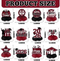 12Pcs Maroon Graduation Decorations Class of 2026 Honeycomb Centerpieces, Gradua