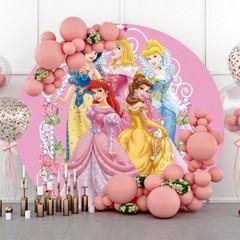 Round Backdrop Cover Cartoon Princesses Birthday Party Photo Background Supplies