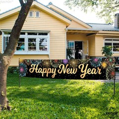 KatchOn, Happy New Year Banner 2026 – Large 120×20 inches, Gold and Black