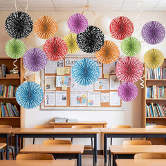 18 Pack Paper Fans Textured Hanging Decor Classroom Party | Composition Notebook