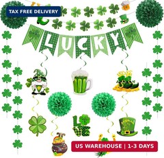 St. Patrick’s Day Decorations Kit with Lucky Banner, Hanging Swirls, Glitter Sha