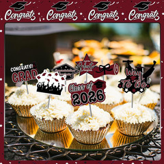 48 Pack Graduation Cupcake Toppers Class of 2026 Graduation Party Decorations,Le