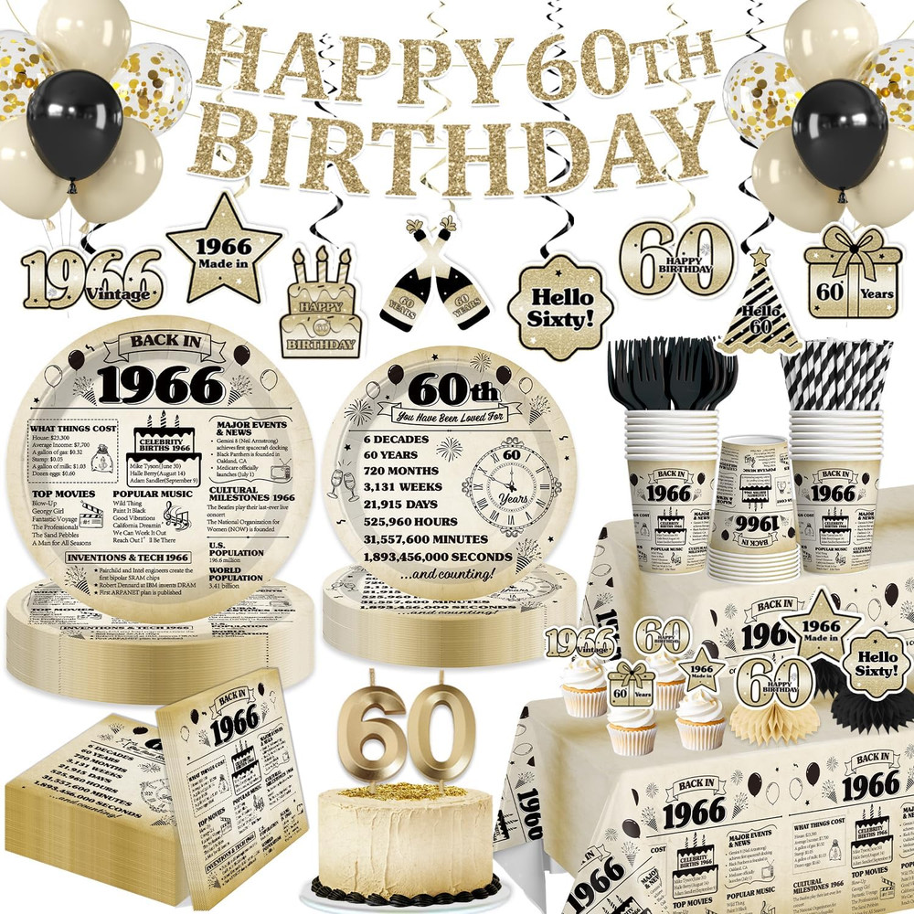 60Th Birthday Decorations for Men, Disposable Tableware Set with Banner, Balloon
