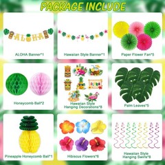 37 Pieces Hawaiian Aloha Party Decorations, Luau Tropical Theme Party Supplie…