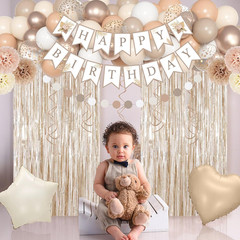 Birthday Decorations for Women, Beige Cream Neutral White Sand Confetti Balloons