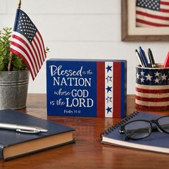Blessed Is The Nation Whose God Is the Lord Wooden Tabletop Block 7″L x 5″H #258