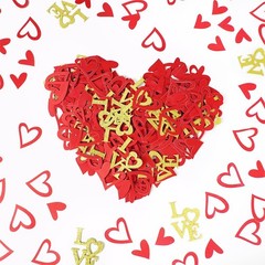 200 Pcs Heart and Love Decorations, Red and Gold Glitter Letter Confetti, Bed…