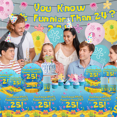 Blue Ocean Birthday Party Decorations Tableware 104Pcs Whats Funnier than 24 25
