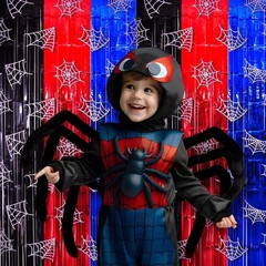 Red Black Blue Spider Web Fringe Curtains 2 Pack Photo Booth Backdrop