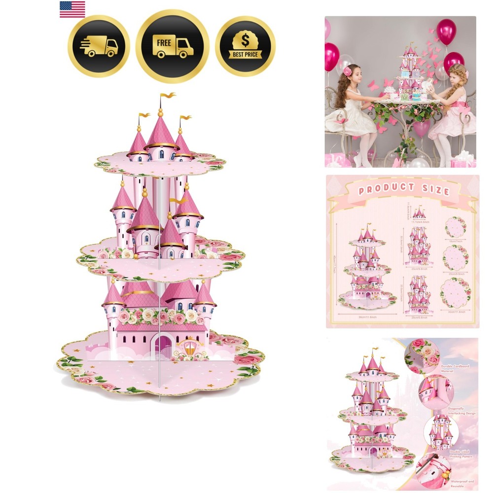 3 Tier Princess Birthday Cupcake Stand Party Decorations Floral Princess Cupc…