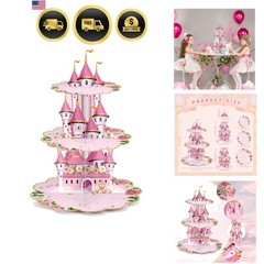 3 Tier Princess Birthday Cupcake Stand Party Decorations Floral Princess Cupc…