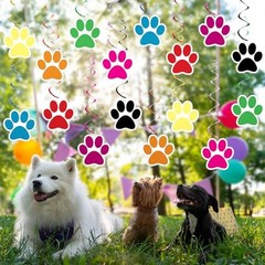 24 Pcs Dog Paw Prints Themed Party Hanging Swirl 8 Colors Puppy Multicolor
