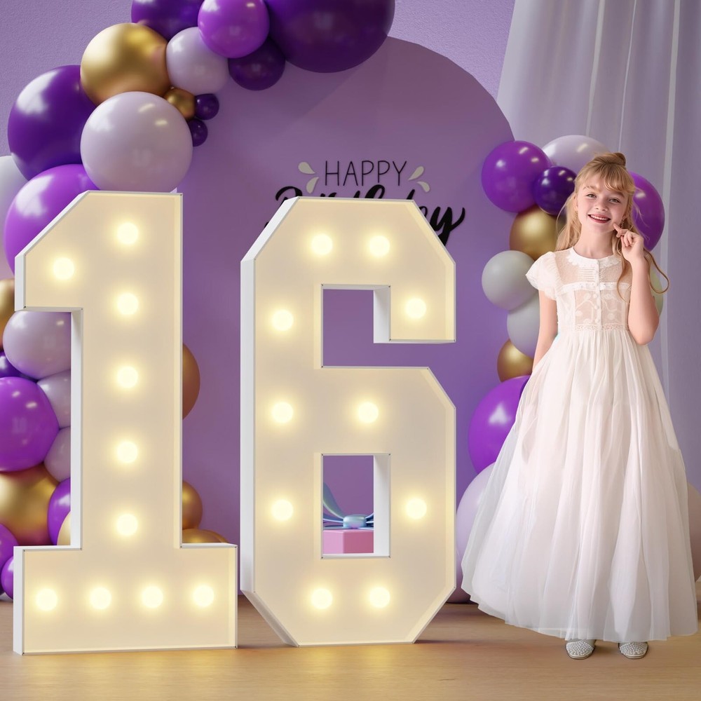 4FT Marquee Numbers 16 Light Up Number, 16th-Birthday Decorations Marquee Num…