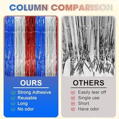 2 Pack Blue Red Silver Foil Fringe Backdrop Curtains, 49 Blue Red and Silver