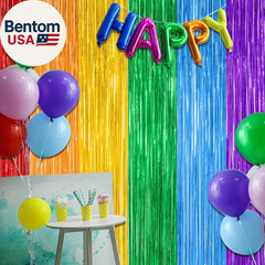 2 Pack Rainbow Backdrop Curtains, 3.28 FT X 7.05 FT Colofull Party Decorations,