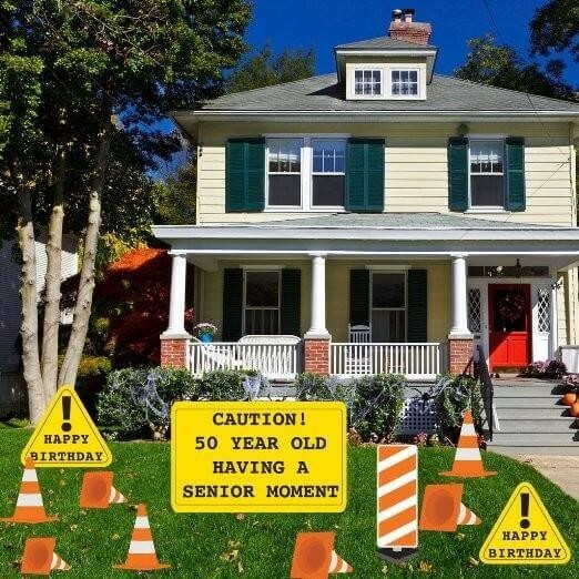 50th Birthday Yard Sign Decoration, Having A Senior Moment 11 piece set