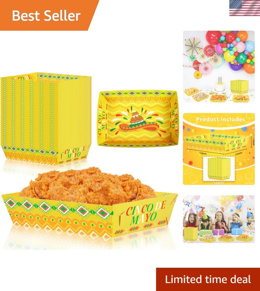 Collapsible and Lightweight Fiesta Food Trays – 50 Count for Celebrations