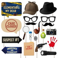 Photo Booth Props for Detective Spy Party, Mystery Game Night Supplies, 20-Piece