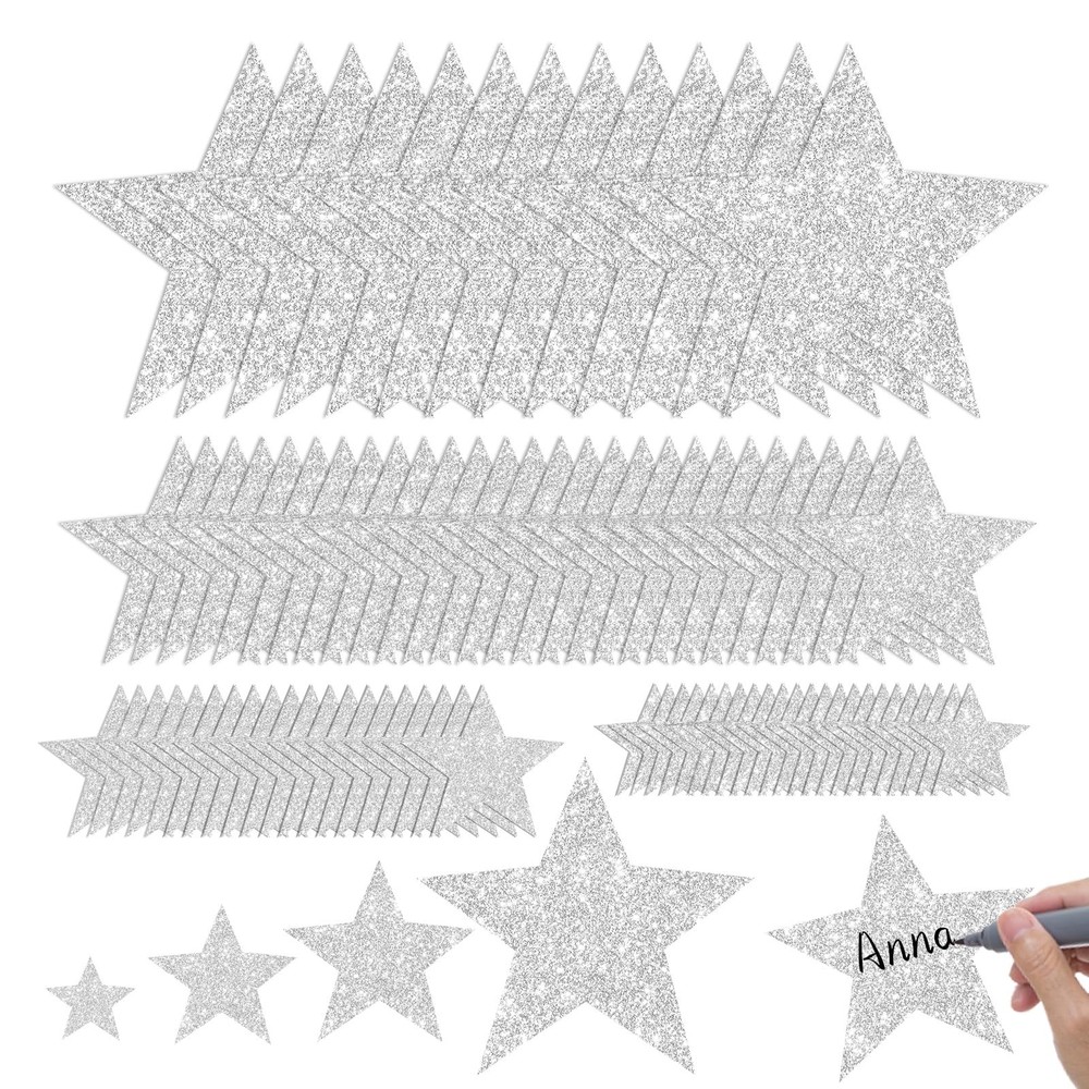 Silver Star Cutouts Glitter Star Paper Classroom Bulletin Board Decor 120 PCS