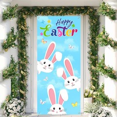 Happy Easter Decorations Bunnies Rabbits Door Cover Banner Gift Outdoor 29.5X71″