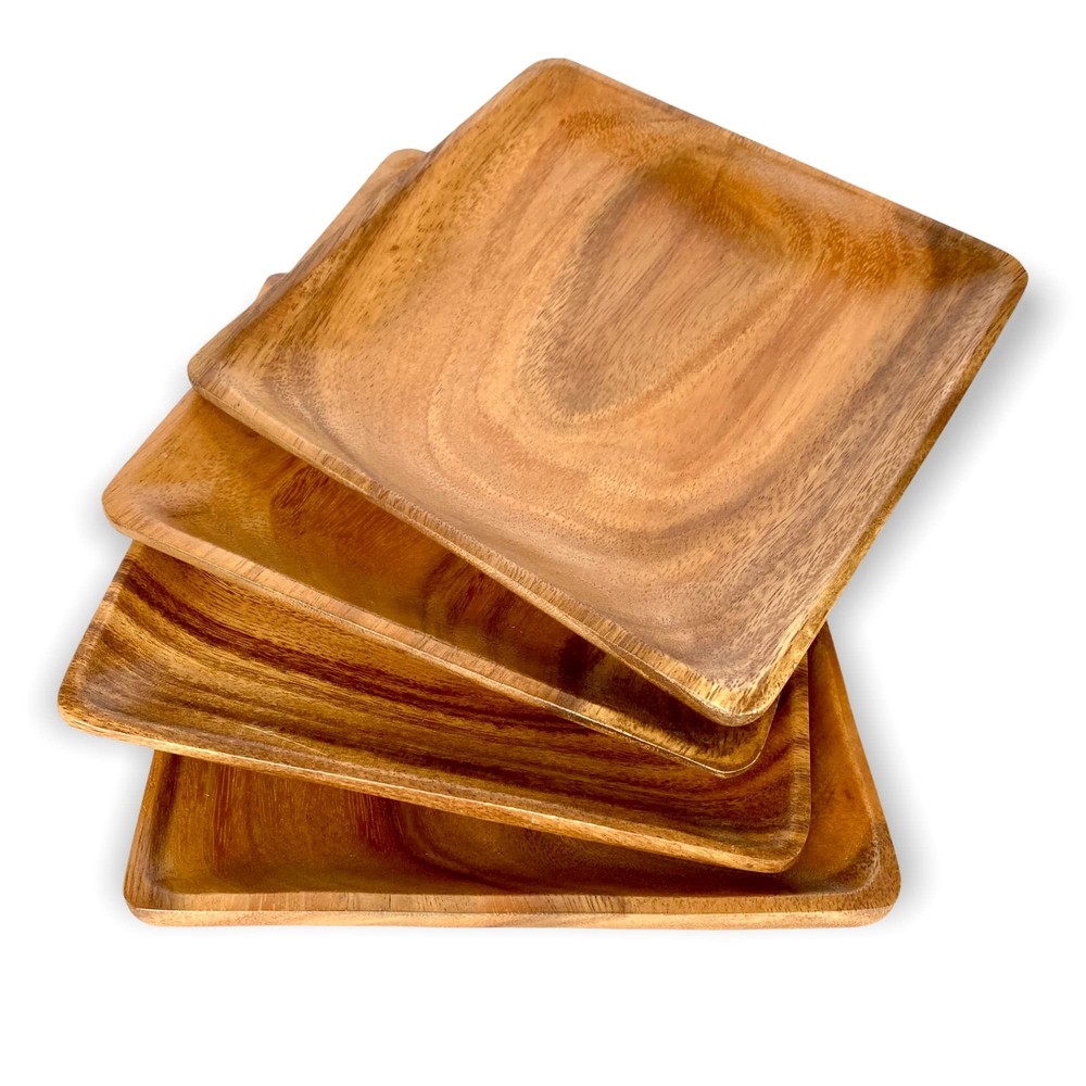 WRIGHTMART Set of 4 – 8 Inch Square Acacia 4 8 x 8 inches, Natural