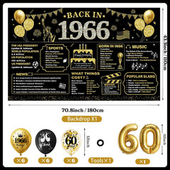 60Th Birthday Decorations for Men Women Black Gold, 37PCS Pre-Strung Happy Birth