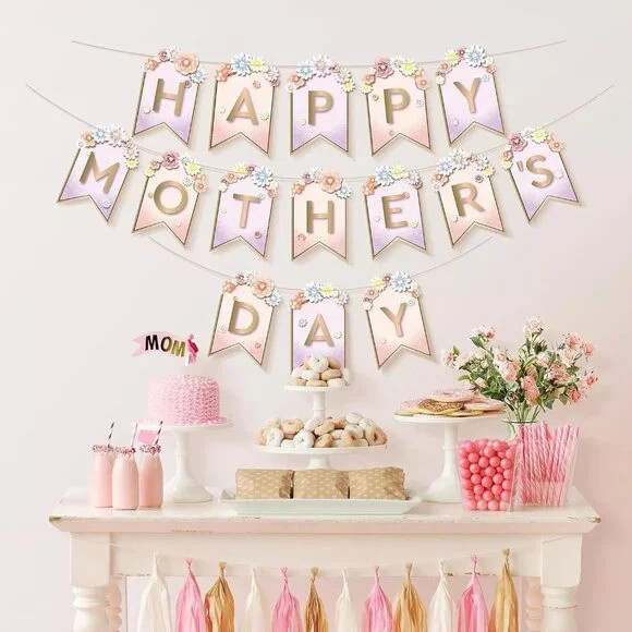 Happy Mother’s Day Banner Floral Pastels USA Seller