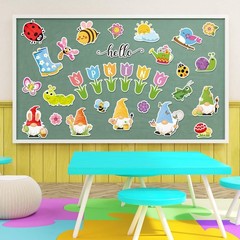 JarThenaAMCS 54Pcs Hello Spring Cutouts Tulip Flower Gnome Butterfly Bee Pape…