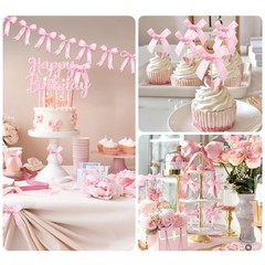 Pink Bow Birthday Decorations 92pcs Coquette Birthday Decor with Happy Birthd…