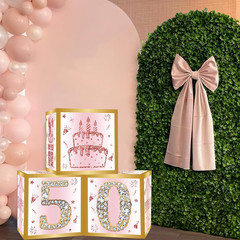 Datamoon 50Th Birthday Decorations Boxes for Women – 3PCS Pink Rose Gold Happy 5