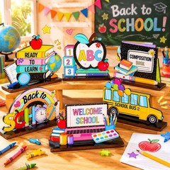 6 Pcs Back to Table Decorations First of Wooden Centerpieces Ready to Learn C…