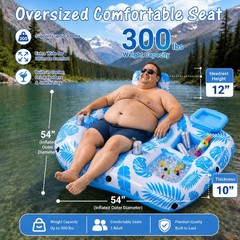 1 or 2 Person Inflatable Pool Float Adult Chair Lounger Floaties with Grab Ha…
