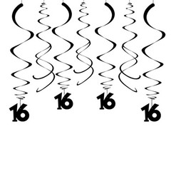 30 Pack Black 16th Birthday Swirl Decorations Anniversary Ceiling Hanging