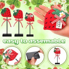 3 Pcs Strawberry Decoration Strawberry Centerpieces Wooden Standing Block Sum…